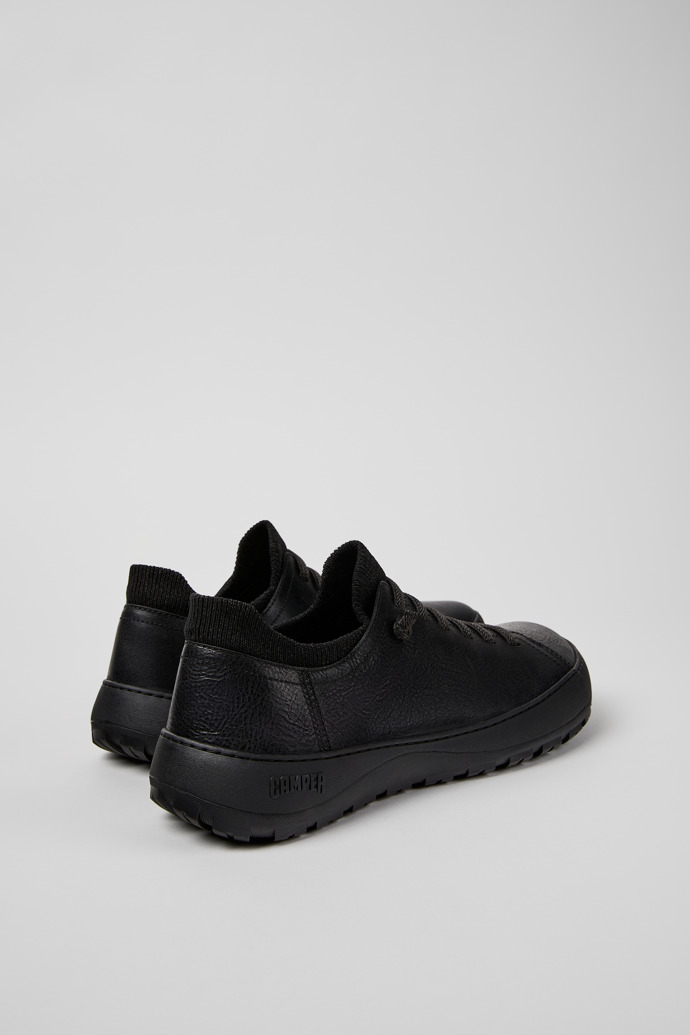 Back view of Peu Serra Black Regenerative Leather and Textile Shoes for Men.