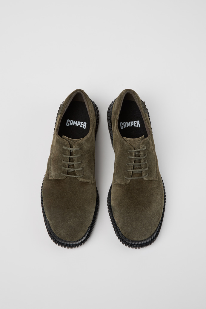 Overhead view of Pix Green Suede Shoes for Men.