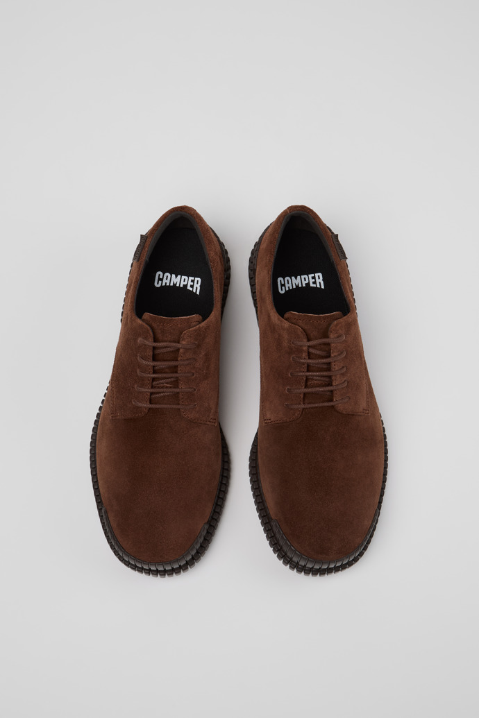 Overhead view of Pix Brown Suede Leather Shoes for Men.