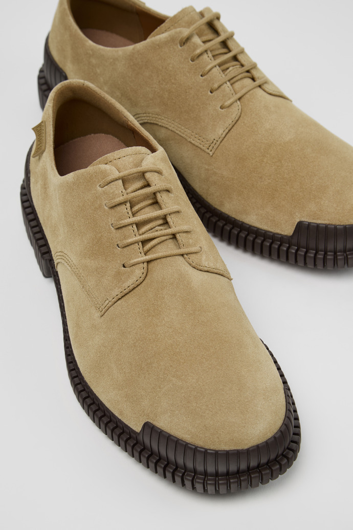 Close-up view of Pix Brown Suede Leather Shoes for Men.