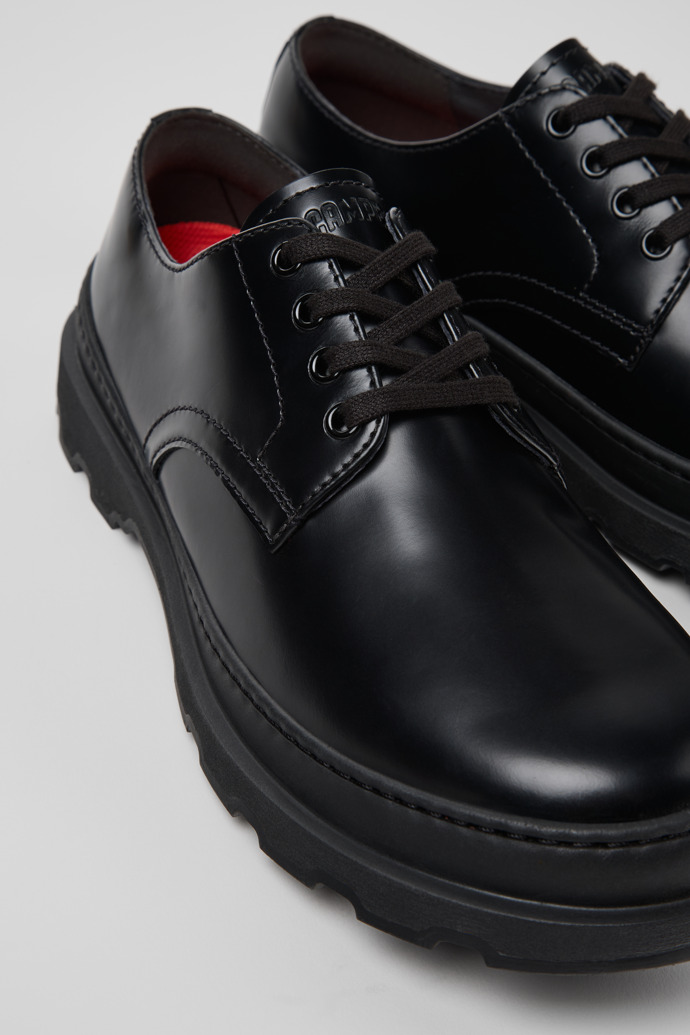 Close-up view of Brutus+ Black Leather Shoes for Men.