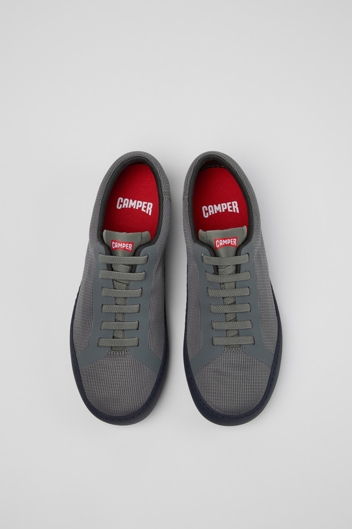 Overhead view of Peu Touring Gray Leather and Recycled Engineered Materials Sneakers for Men.