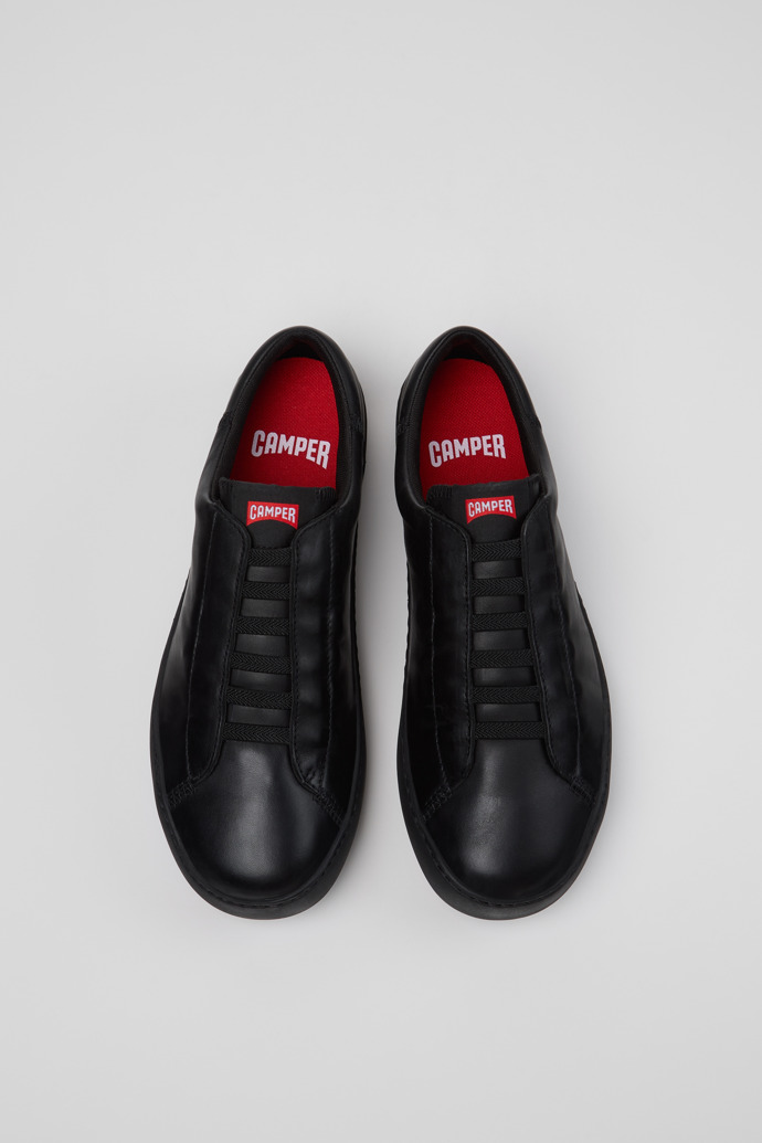 Overhead view of Peu Touring Black Leather Sneakers for Men.