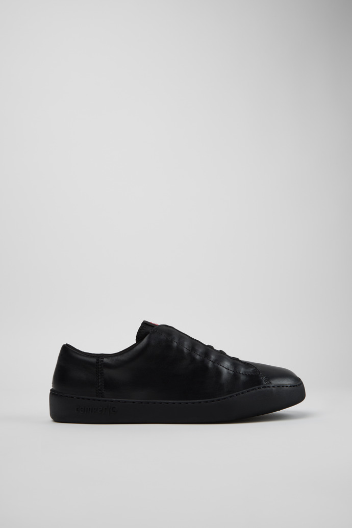 Side view of Peu Touring Black Leather Sneakers for Men.