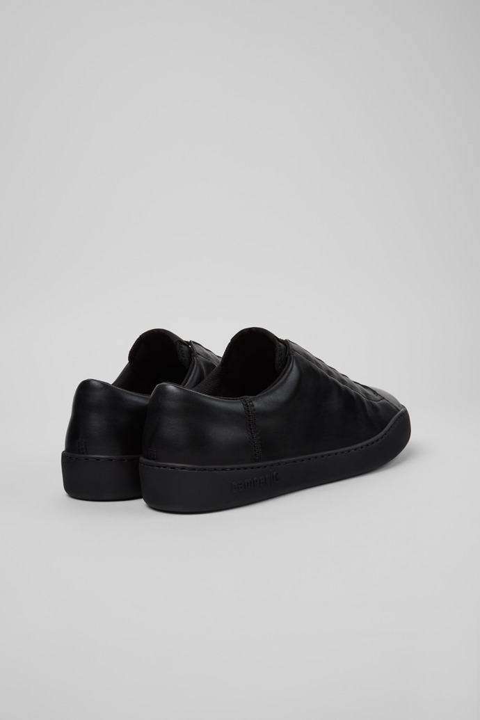 Back view of Peu Touring Black Leather Sneakers for Men.