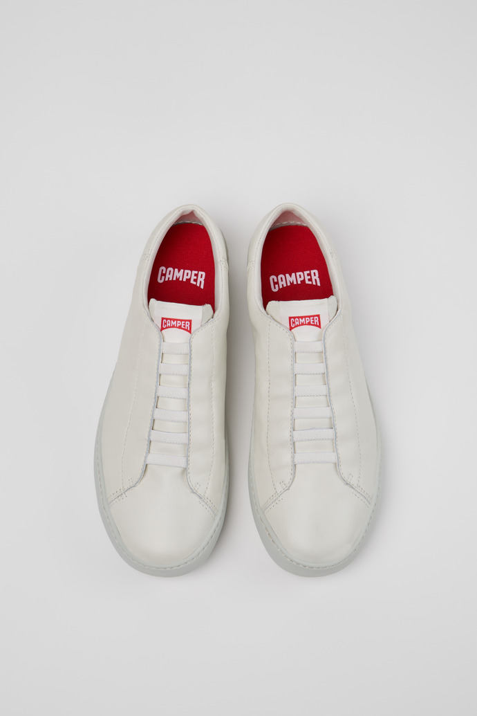 Overhead view of Peu Touring White Leather Sneakers Shoes for Men with EVA Outsoles.