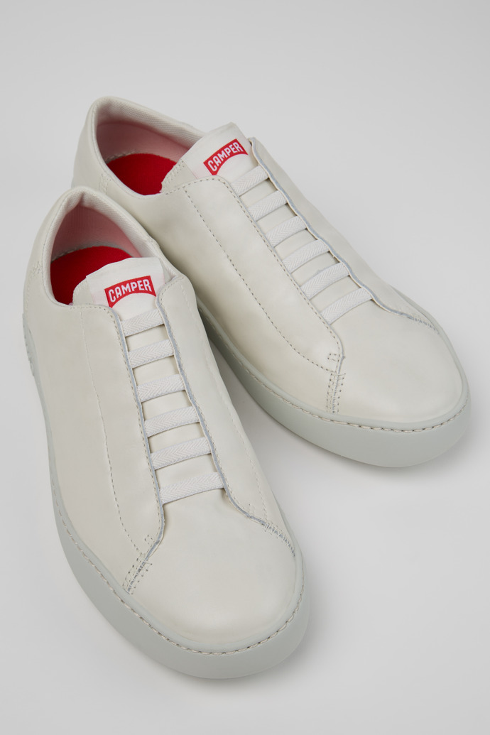 Close-up view of Peu Touring White Leather Sneakers Shoes for Men with EVA Outsoles.
