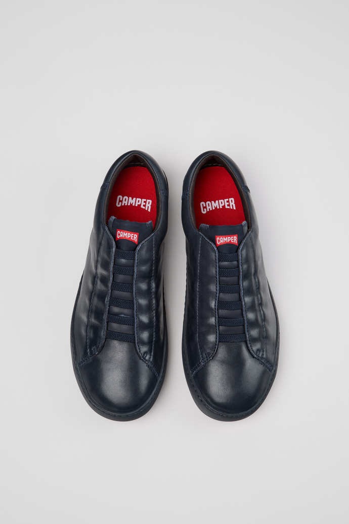 Overhead view of Peu Touring Blue Leather Sneakers for Men.