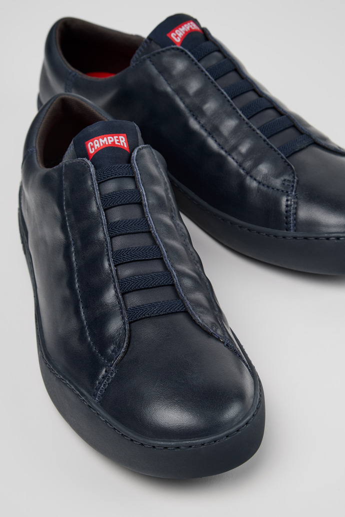 Close-up view of Peu Touring Blue Leather Sneakers for Men.