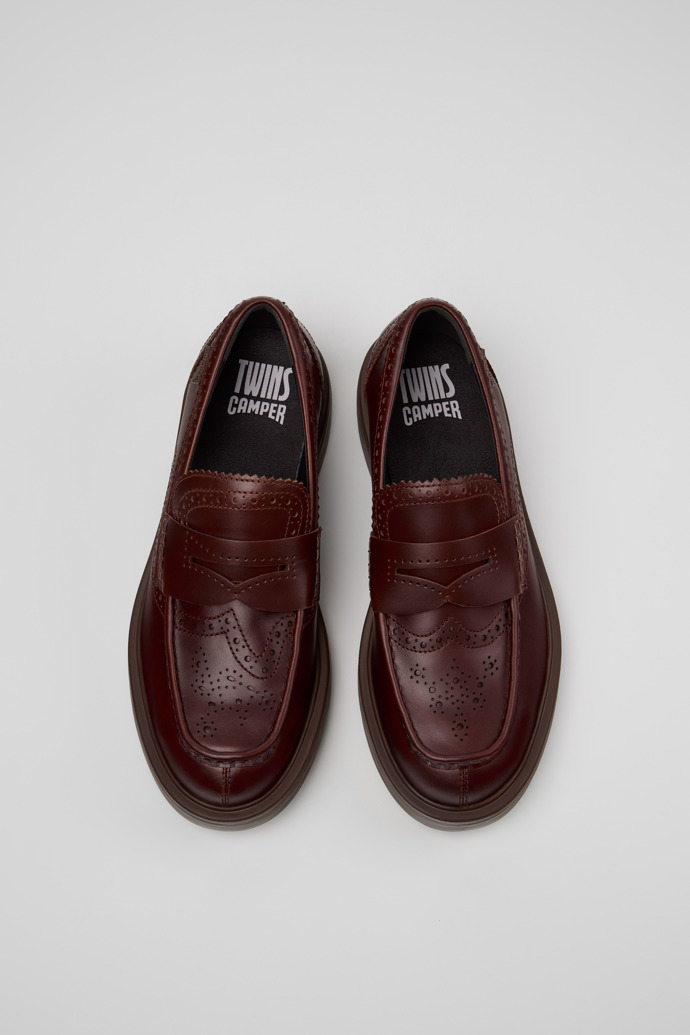 Overhead view of Twins Brown Leather Nautical Moccasins for Men.