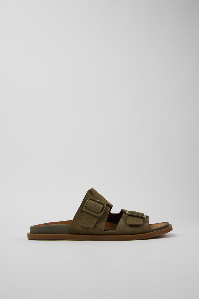 Side view of Lluc Sandal Green Suede Sandals for Men.