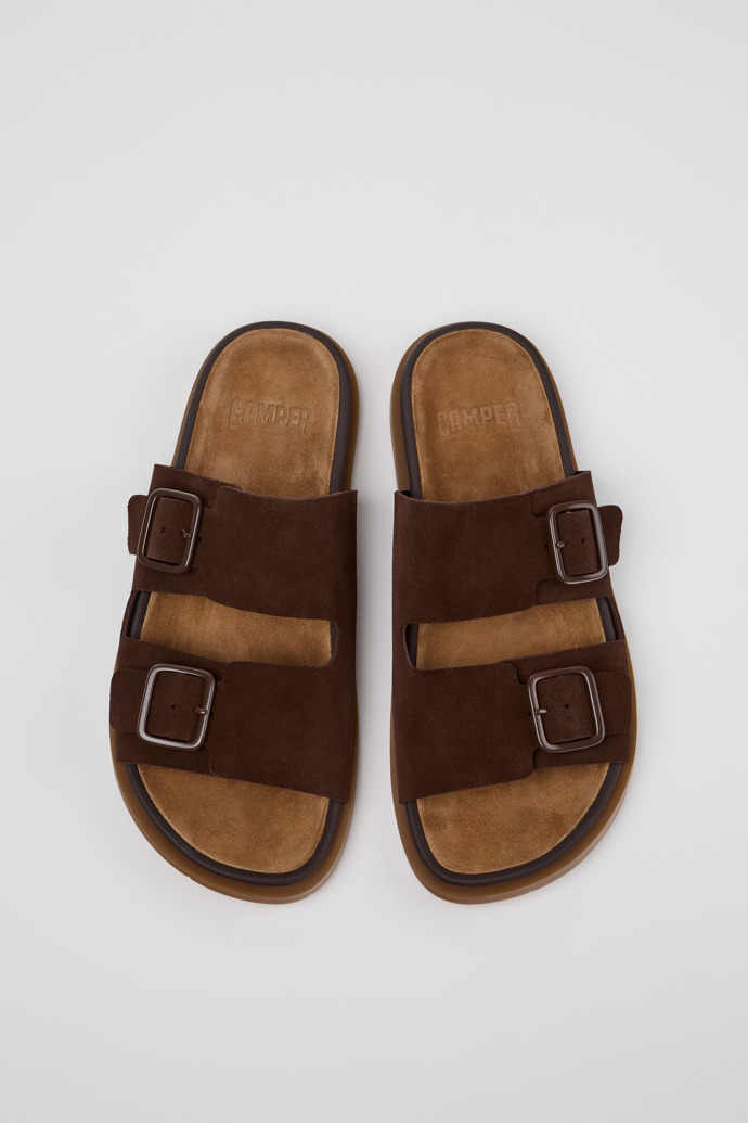 Overhead view of Lluc Sandal Brown Suede Leather Sandals for Men.