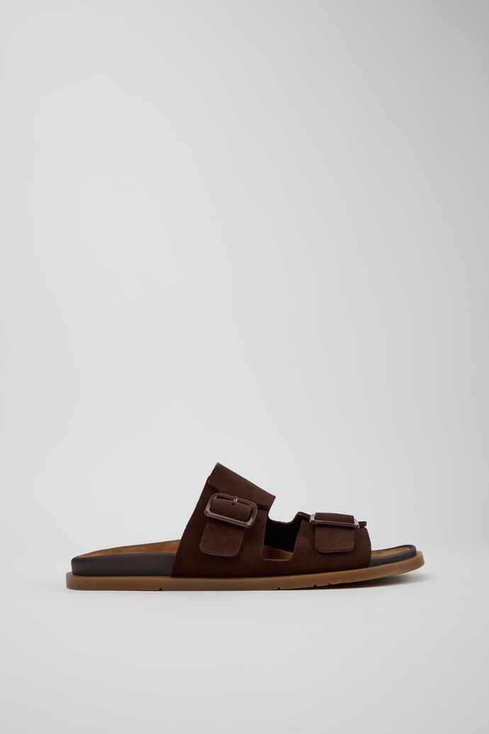 Side view of Lluc Sandal Brown Suede Leather Sandals for Men.