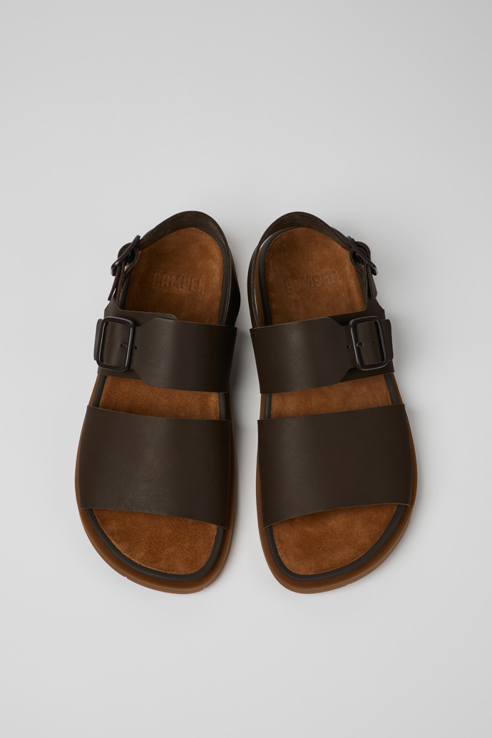 Overhead view of Lluc Sandal Brown Leather Sandals for Men.