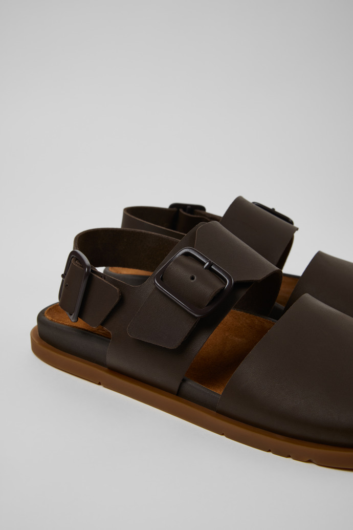 Close-up view of Lluc Sandal Brown Leather Sandals for Men.