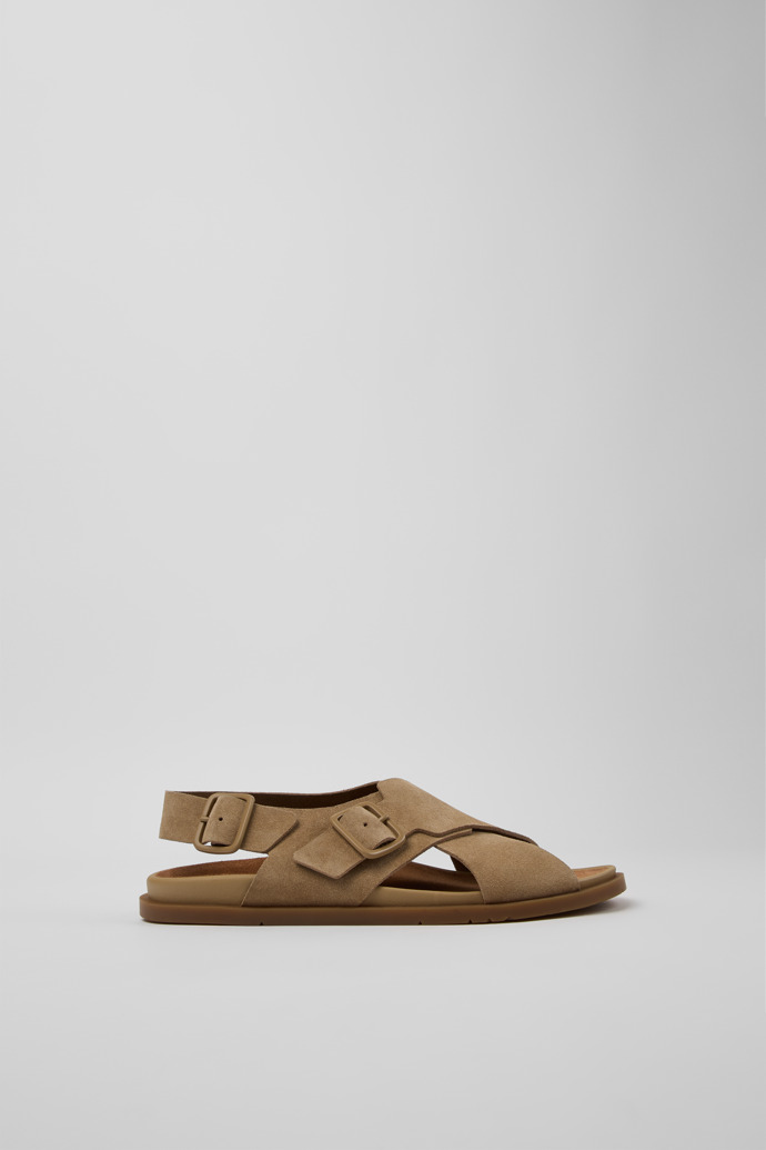 Side view of Lluc Sandal Brown Suede Leather Sandals for Men.