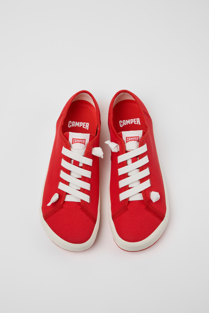 Overhead view of Peu Rambla II Red Textile Sneakers for Men with Rubber Outsoles.