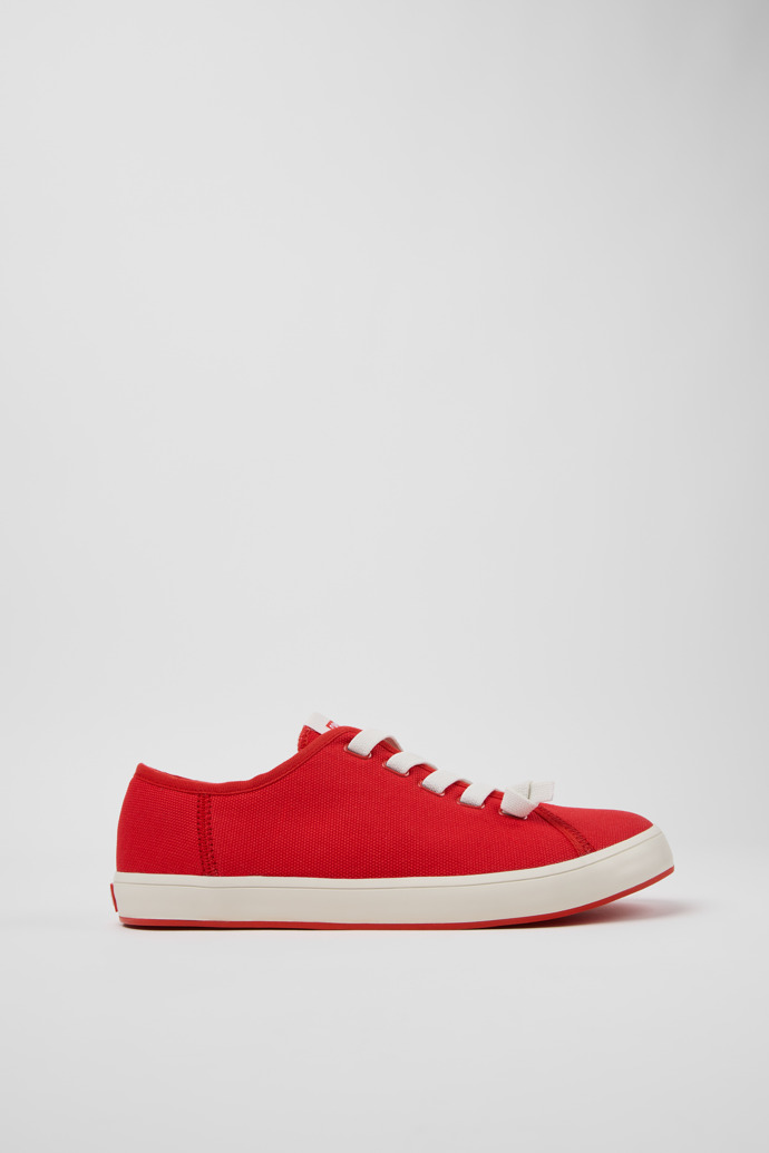 Side view of Peu Rambla II Red Textile Sneakers for Men with Rubber Outsoles.