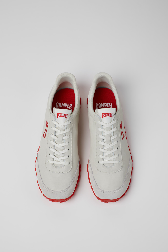 Overhead view of Drift Walk White Leather and Nubuck Sneakers for Men.