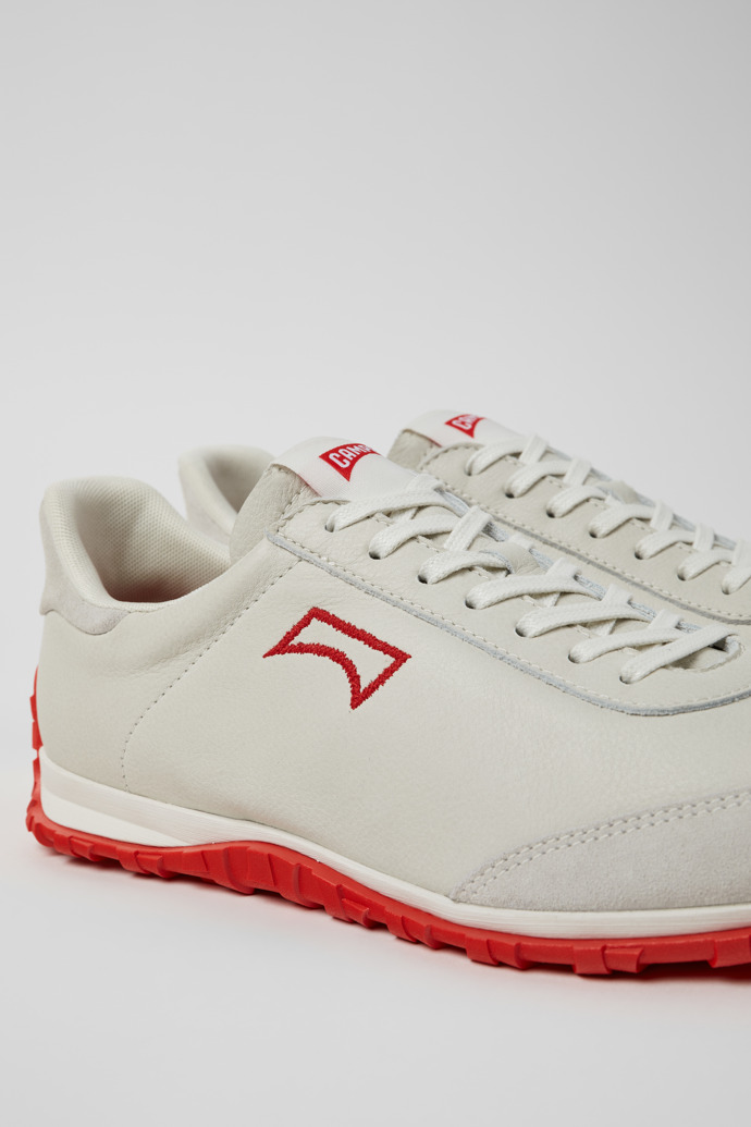 Close-up view of Drift Walk White Leather and Nubuck Sneakers for Men.
