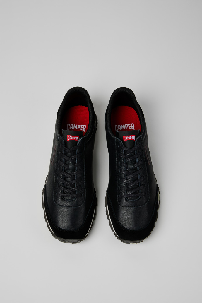 Overhead view of Drift Walk Black Leather and Nubuck Sneakers for Men.
