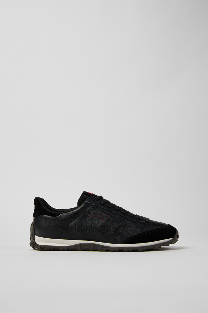 Side view of Drift Walk Black Leather and Nubuck Sneakers for Men.