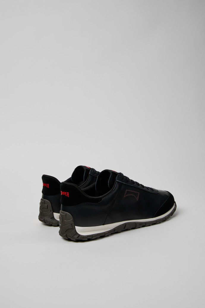 Back view of Drift Walk Black Leather and Nubuck Sneakers for Men.