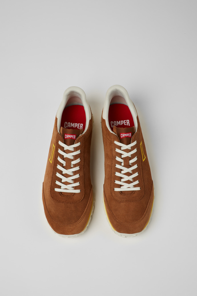 Overhead view of Drift Walk Brown Suede and Leather Sneakers for Men.