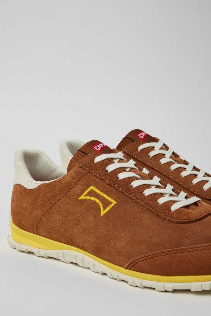 Close-up view of Drift Walk Brown Suede and Leather Sneakers for Men.