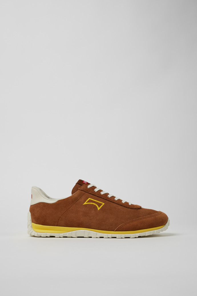 Side view of Drift Walk Brown Suede and Leather Sneakers for Men.
