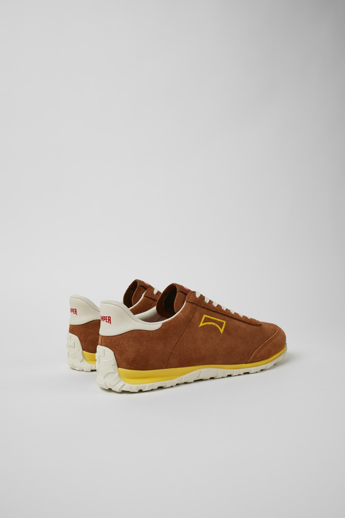 Back view of Drift Walk Brown Suede and Leather Sneakers for Men.