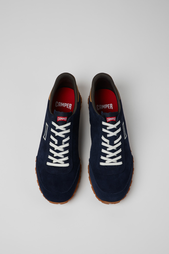 Overhead view of Drift Walk Blue and Brown Suede and Leather Sneakers for Men.