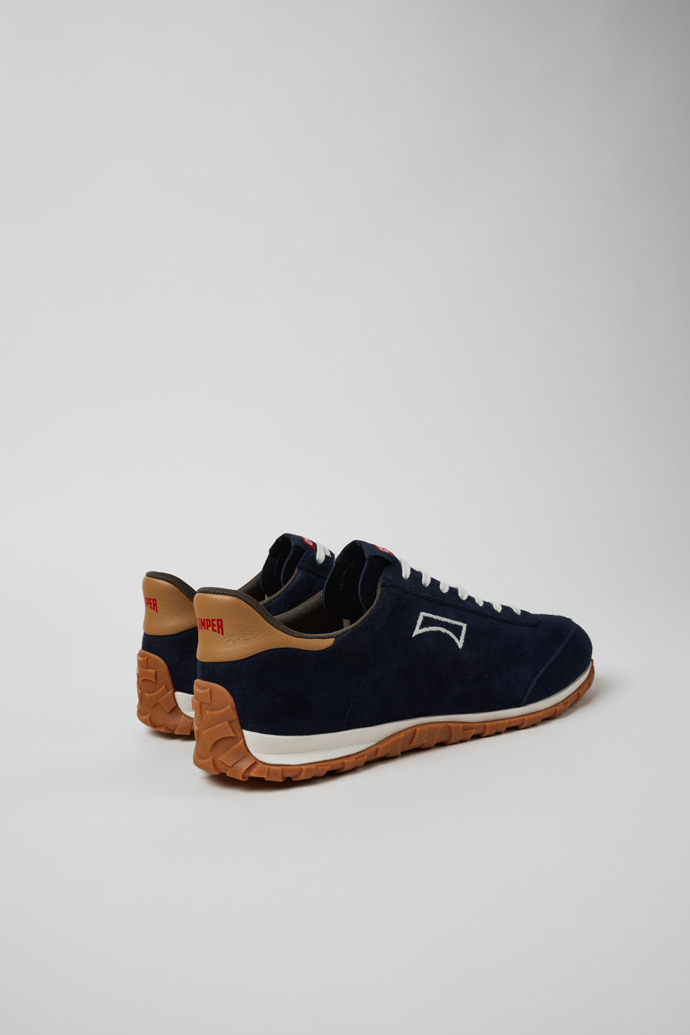 Back view of Drift Walk Blue and Brown Suede and Leather Sneakers for Men.