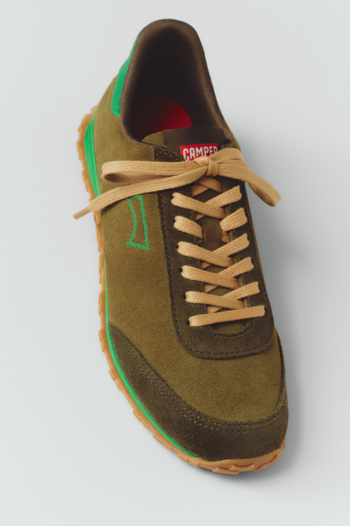 Front view of Drift Walk Green Suede and Leather Sneakers for Men.