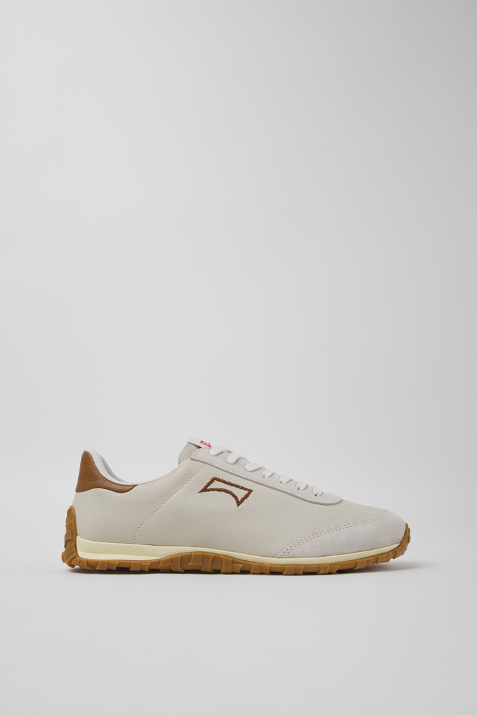 Side view of Drift Walk White and Brown Leather and Nubuck Sneakers for Men.