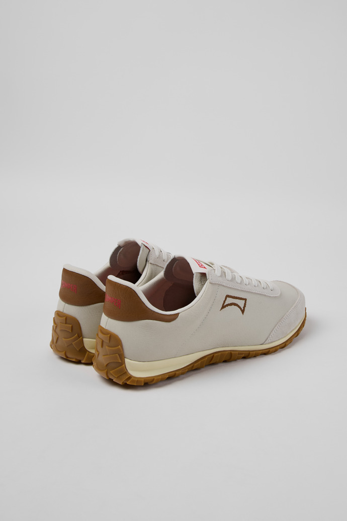 Back view of Drift Walk White and Brown Leather and Nubuck Sneakers for Men.