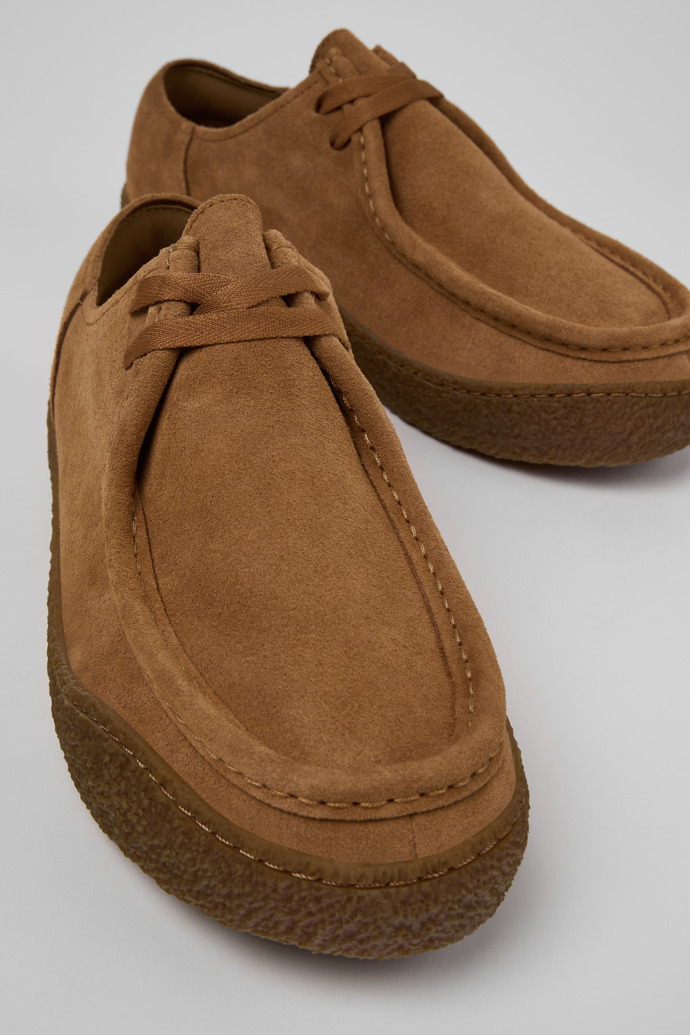 Close-up view of Peu Terreno Brown Suede Leather Shoes for Men.