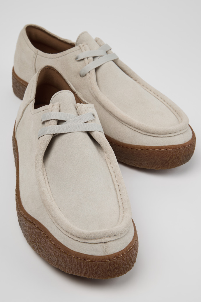 Close-up view of Peu Terreno Beige Suede Shoes for Men.