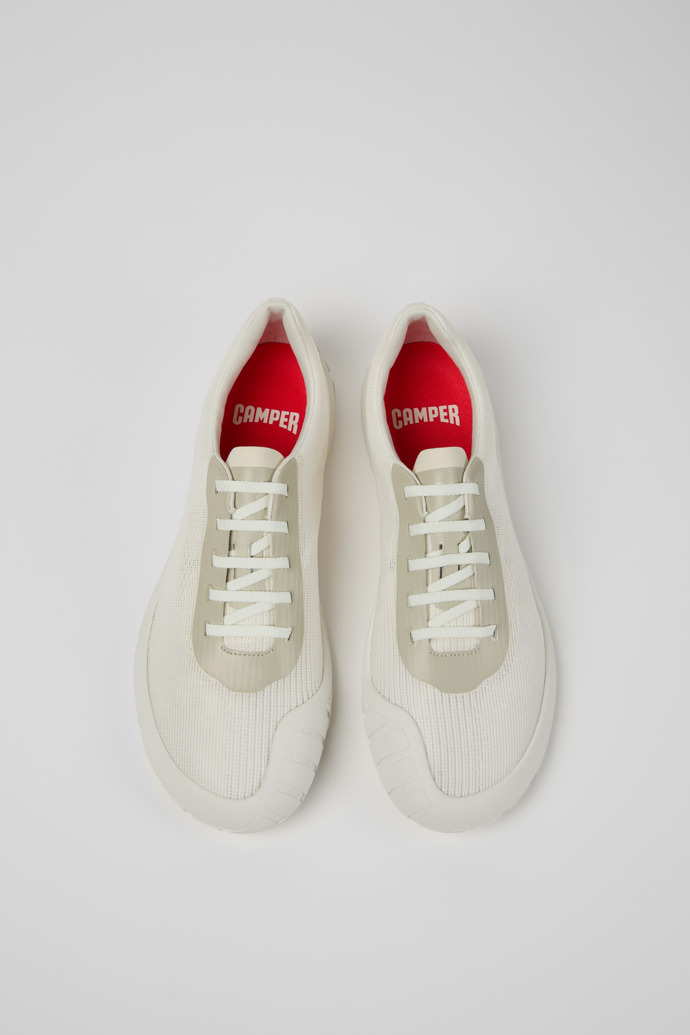 Overhead view of Peu Path+ White and Beige Recycled Engineered Materials Sneakers for Men.