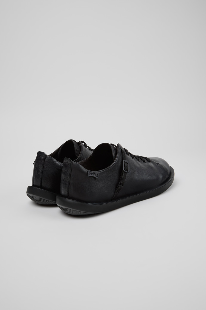 Back view of Wagon Black Leather and Textile Shoes for Men.