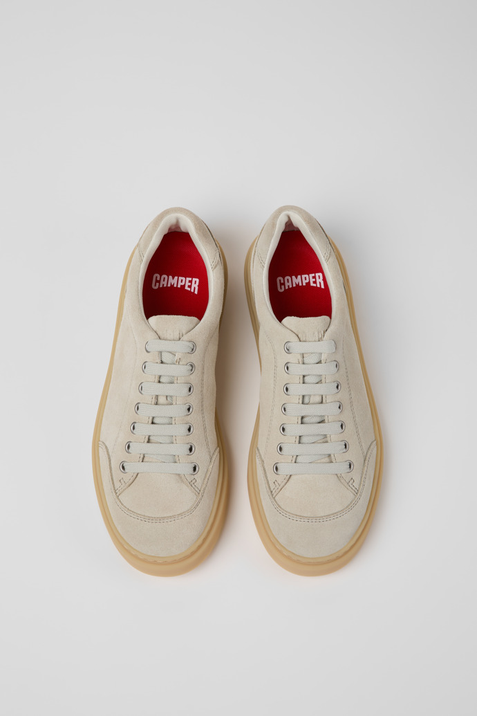 Overhead view of Runner Twentyfive Beige Suede Leather Sneakers for Men.