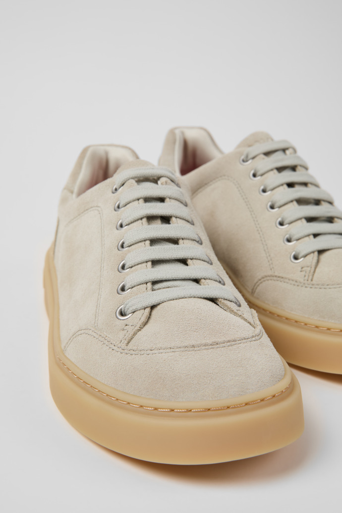 Close-up view of Runner Twentyfive Beige Suede Leather Sneakers for Men.