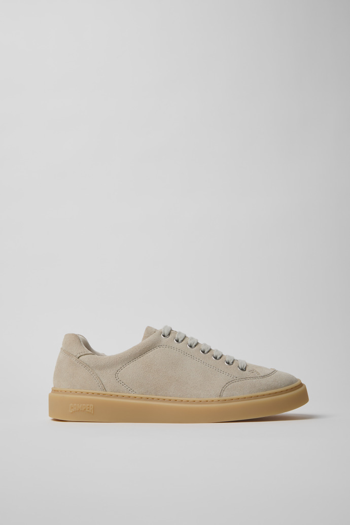 Side view of Runner Twentyfive Beige Suede Leather Sneakers for Men.