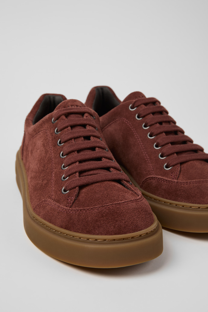 Close-up view of Runner Twentyfive Burgundy Suede Sneakers for Men.