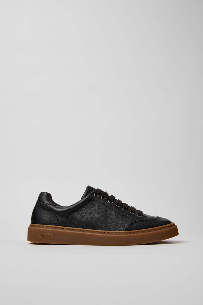 Side view of Runner Twentyfive Black Leather Sneakers for Men.
