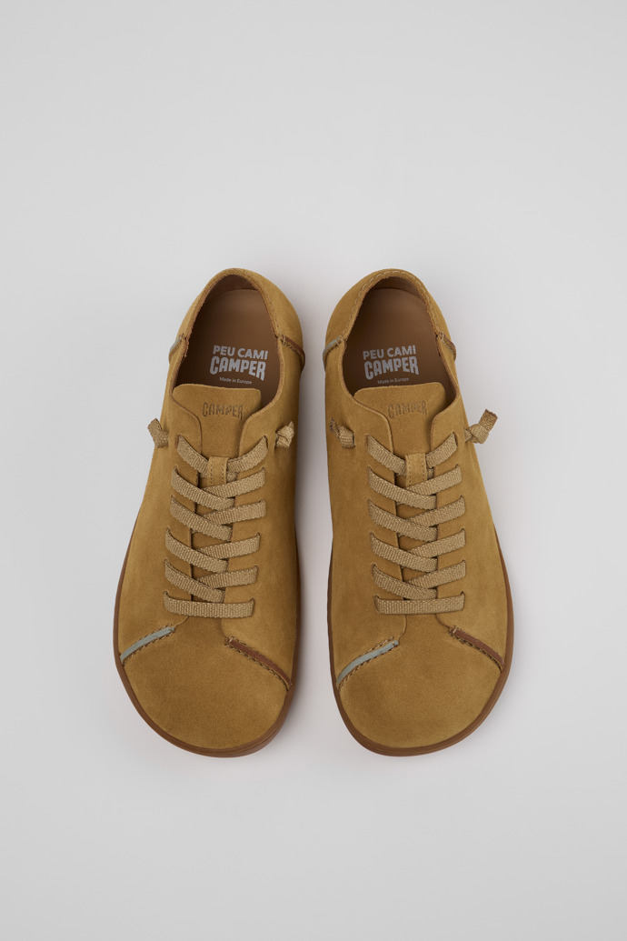 Overhead view of Twins Brown Vegetable-Tanned Leather Shoes for Men.