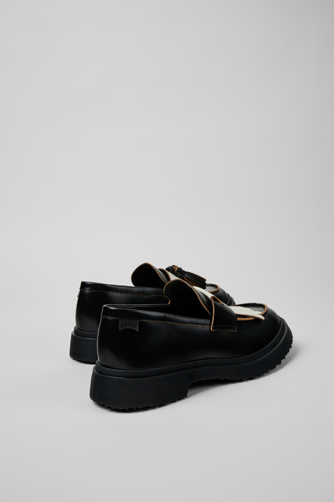 Back view of Twins Black and White Leather Nautical Shoes for Men.