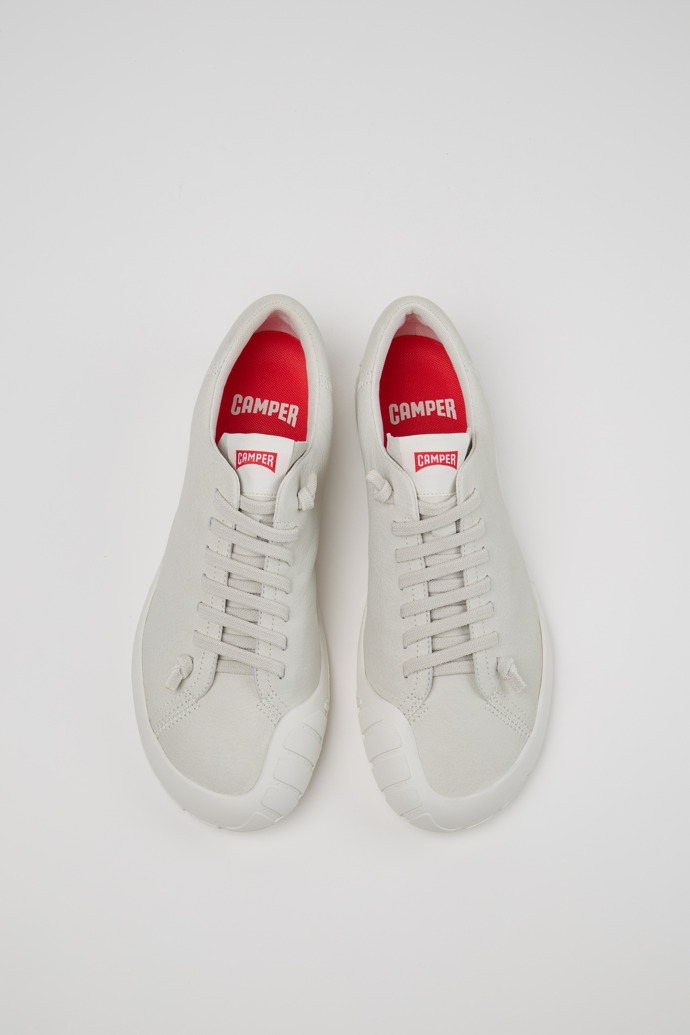 Overhead view of Peu Path+ White Leather Shoes for Men.