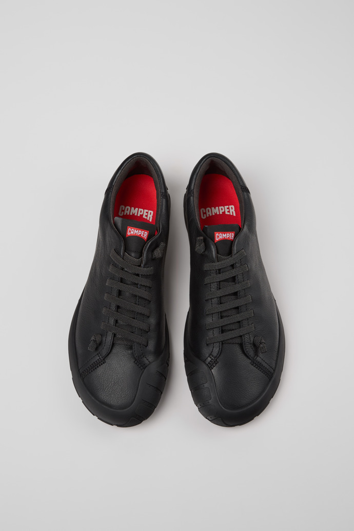 Overhead view of Peu Path+ Black Leather Shoes for Men.