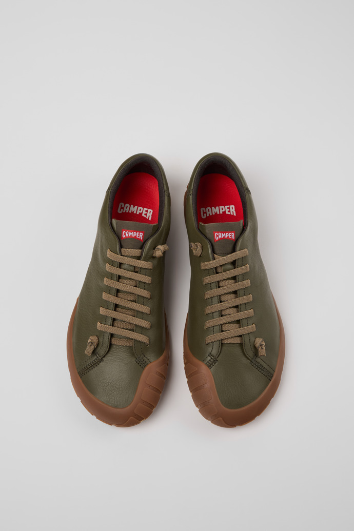 Overhead view of Peu Path+ Green Leather Shoes for Men.